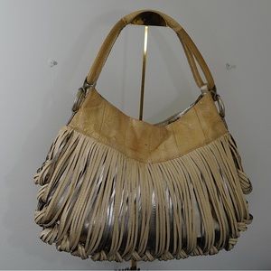 KATHERINE KWEI Leather Purse Python Eternity Knot Fringe. EUC